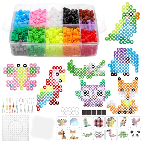 Zocipro 1300Pcs Cuentas para Planchar 10mm, Abalorios Fusibles de 14 Colores Set con caja de Almacenamiento, Placas de Perlas para Planchar, Set de Juego Creativo DIY para Niños