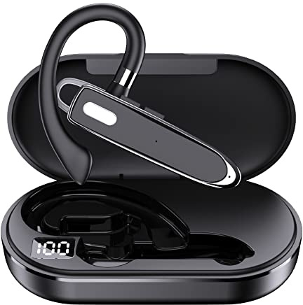 Business Headsets Bluetooth Headphones IPX7 Waterproof Wireless Earpiece,CVC8.0 Noise Cancelling 12 Hours Talktime with HD digital display, built-in Microphone for Driving Office Business, black