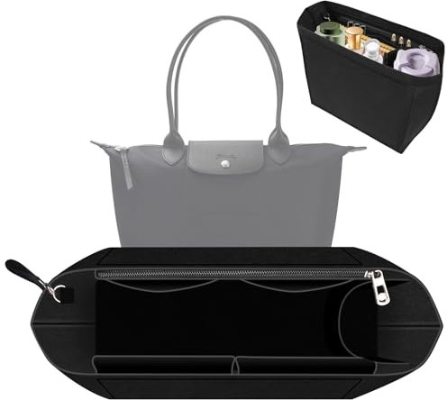 PlayDen Organizer für Longchamp, Taschenorganizer für Longchamp, Taschen Organizer für Longchamp Tasche Damen, Filz Taschen Organizer Einsatz Handtaschen Organizer mit Griff, L-Größe, Schwarz