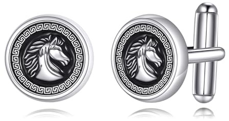 Pferd Manschettenknöpfe 925 Sterling Silber Schwarzes Pferd Manschettenknöpfe Reiter Schmuck Geburtstag Geschenk für Männer Vater Herren