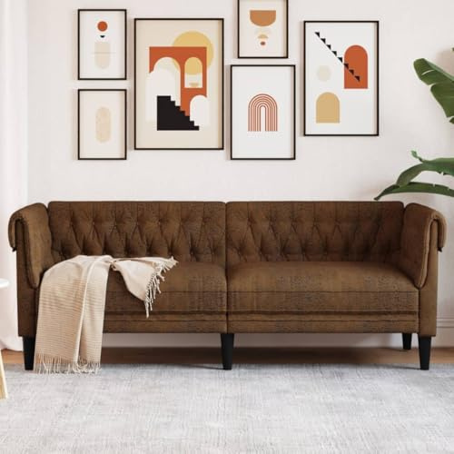 ChicAbode Chesterfield-Sofa 3-Sitzer Braun Stoff Polstersofa mit Stützbeinen, Loungesofa Designsofa für Wohnzimmer, Couch Wohnzimmersofa