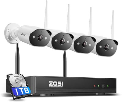 ZOSI Kit Cámaras de Vigilancia WiFi6, 8CH 8MP Grabador NVR y 1TB HDD con 4X 2K/3MP Cámara de Seguridad Exterior, Detección de Persona, Audio Bidireccional
