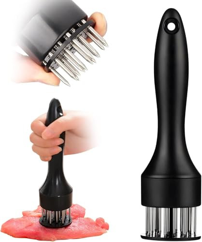 Meat Tenderizer Mallet Pounder, 2025 New Stainless Steel Meat Tenderizer with 21 Sharp Needles for Tenderizing and Cooking BBQ, Marinade, Steak, Beef (Black)