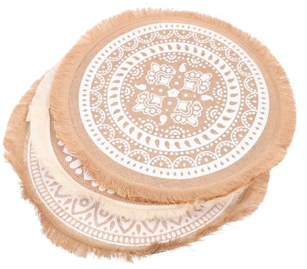 UTHCLO 3piezas Manteles Individuales Redondos Borlas De Mandala De Macramé para Mesa De Comedor Rústico Yute
