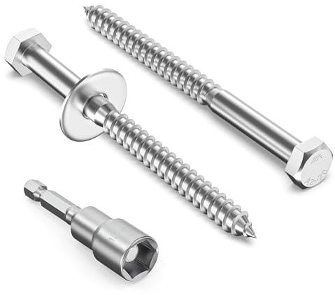 Valorada 12Pcs M8 x 100mm Coach Screws, Hex Head Wood Screws, Heavy Duty Lag Bolts, Concrete Screw, Hex Furniture Bolt, 304 Stainless Steel with Washers and Magnetic Hexagon Socket