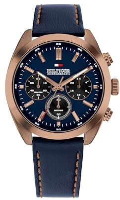 Tommy Hilfiger Chronograph Quartz Watch for Men with Navy Blue Leather Strap - 1710721