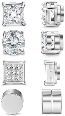 4 Pairs Magnetic Earrings for Men and Women Magnetic Earrings Fashionable and Comfortable Non Piercing Earring Set Stylish Design Perfect, Magnet Jewelry for Birthdays, Anniversaries (Silver)