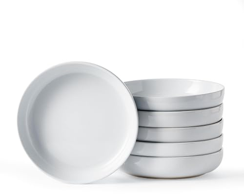 Richmount Milkyway Schalen Set 6, 20cm große tiefe Pastateller, Hellgrau | Pastaschale für 6 Personen, geeignet für Nudeln, Suppe, Salat und Dessert, stapelbar, spülmaschinen- & mikrowellengeeignet