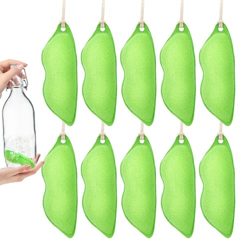 Yesaler Esponja Limpiadora de Botellas de Frijoles Mágicos Esponja de Cocina Reutilizable 10 Piezas Verde para Limpiar Botellas de Agua