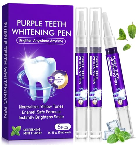Purple Teeth Whitening Pen, 6PCS Teeth Whitening Gel Essence, Gentle Formula, Fast and Effective Removal Tooth Stain