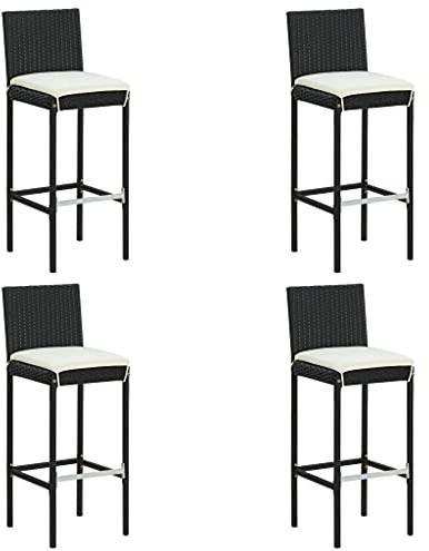 QJBSAVVA Garten Barhocker Set aus Poly Rattan mit Kissen 4 Stück Schwarz Moderner Outdoor Barstuhl für Balkon Terrasse und Garten