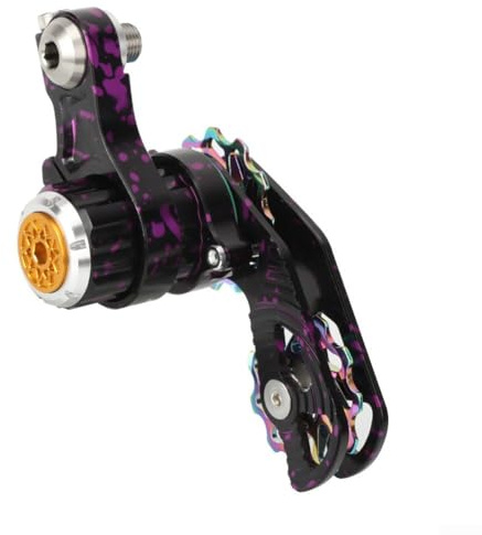 Honseadek Tensor de cadena de una sola velocidad para bicicletas DH con sistema ajustable de soporte de suspensión de desviador trasero y ruedas guía de aluminio 11T (SKU negro y púrpura)
