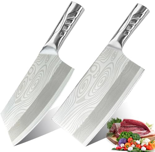 BFYLIN Messer set,2 Stücke Hackmesser, Küchenmesser,scharfes Profi-Universalmesser zur Verarbeitung von Gemüse und Fleisch, Chinesisches Kochmesser (2PCS-Silber)