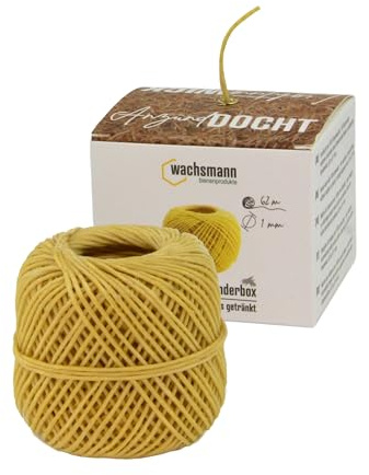 Wachsmann Hanfdocht Spenderbox – 62 m, Ø 1 mm – in Bienenwachs getränkt – Naturdocht zum Kerzendrehen & Gießen, nachhaltiger Anzünddocht für Kamin, Raucherwaren & Kerzenherstellung