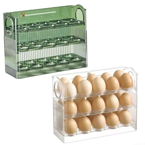 Automatic Flip Egg Storage Box for Refrigerator Side Door, Space Saving Egg Holder with For Easy Access Kitchen Organization Tray, 26x10x20cm PET Container for Fridge or(Green)