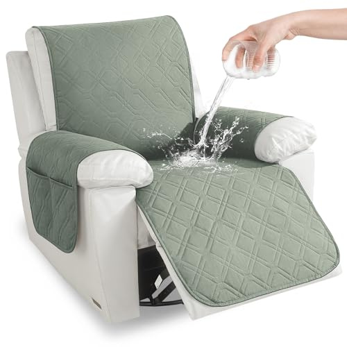YSTELLAA Sesselschoner Wasserdichter 1 Sitzer, Sesselschoner Für Relaxsessel Mit Taschen, Sessel Bezug Anti-Rutsch Kratzfest, Sesselschoner Mit Armlehne, Für Kindern Und Haustieren, Hellgrün