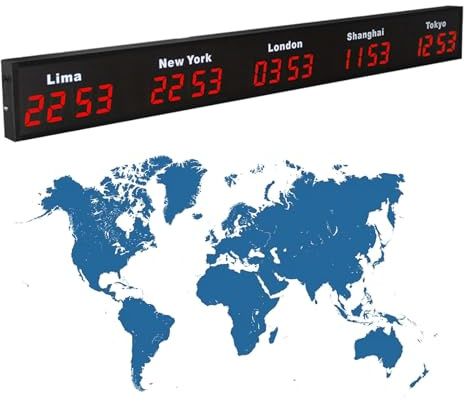 Orologio da parete con 5 fusi orari e città personalizzabili, display HD per interni in hotel, aeroporti e luoghi