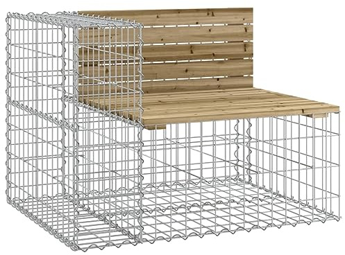 RMIHSJG Compact Garden Bench Gabion Design 92x71x65.5 cm Solid Wood Pine Bench for Patio Outdoor Pinewood with Gabion Base