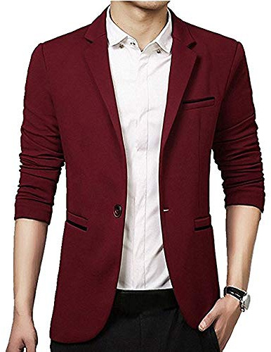 Gopune Men's Slim Fit Casual One Button Suits Coat Solid Blazer Business Jacket