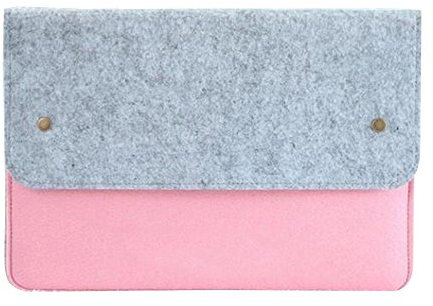 LaoZan Felt Briefcase Handbag Soft Slim Protective Bag Laptop Sleeve for 11.6-15.4 Inch Macbook/Dell/Lenovo/Ultrabook Netbook 14 Gray pink