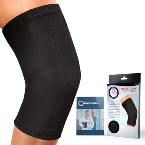 Dr. Arthritis Doctor Developed Knee Brace/Knee Support/Compression Sleeve & HANDBOOK - Relief for Joint Disease (Osteo/Rheumatoid), Tendonitis, Running & Weightlifting (Black, L)