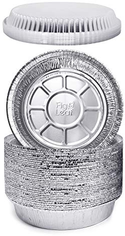 Fig & Leaf (45 Pack) Premium 9-Inch Round Foil Pans with Plastic Dome LIDS l Heavy Duty l Disposable Aluminum Tin for Roasting, Baking, Cake or Cooking