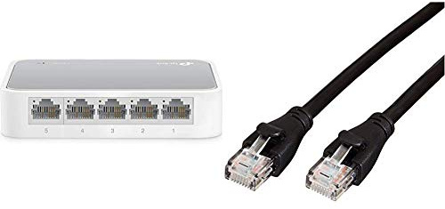 TP-Link TL-SF1005D Switch Ethernet Réseau 5 Ports 10/100 Mbps, Ports RJ45, hub rj45, Auto-MDI/MDIX, Installation Plug and Play & Amazon Basics Câble réseau Ethernet RJ45 catégorie 6-0,9 m