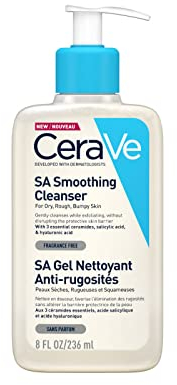 CeraVe, Gel SA Limpiador Espumoso Anti-rugosidades, Para Piel Seca, Rugosa e Irregular, Limpia Suavemente y Exfolia, Enriquecido Con Ceramidas Esenciales, Ácido Salicílico y Ácido Hialurónico, 236ml