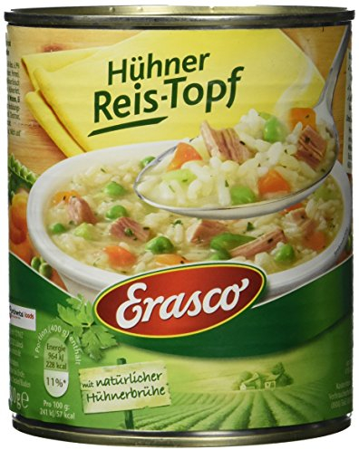 Erasco Hühner Reis-Topf (1 x 800g), In rund 5 Minuten fertig – Mit viel Gemüse und Hühnerfleisch – Ohne Schnickschnack - Einfach lecker