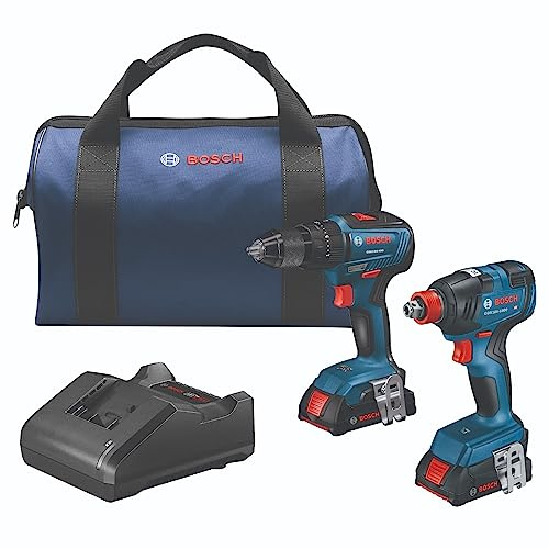 Bosch GXL18V-240B22 18V 2-Tool Combo Kit with 1/2 in. Hammer Drill/Driver, Freak 1/4 in. and 1/2 in. Two-in-One Bit/Socket Impact Driver and (2) 2.0 Ah Slimpack Batteries