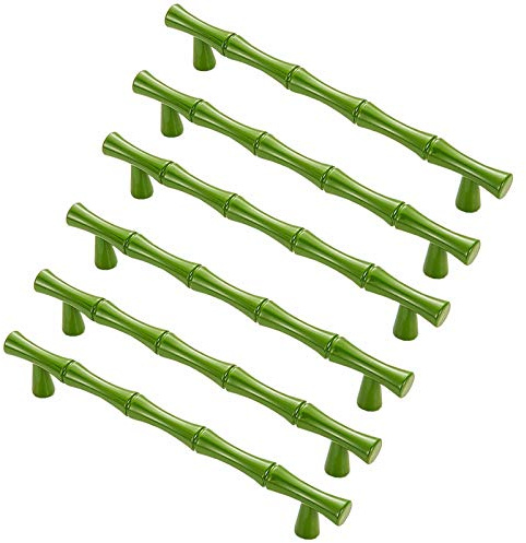 FBSHOP(TM) 6PCS Modern Creativity Green Bamboo Shape Cupboard Door knobs, Zinc Alloy Retro Furniture Handles Pull Knobs for Drawer Cabinet Wardrobe Kitchen Decoration Farmhouse Style,128mm