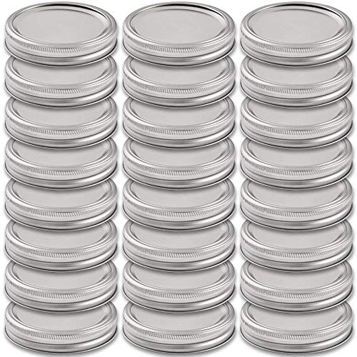 Newk 24 Sets Weithals-Einmachglas-Deckel und -Bänder, wiederverwendbare Einmachglas-Dosen aus Metall mit Silikon-Dichtungsdeckeln, passend für Kugel- (24 Deckel und 24 Bänder, 86 mm / 3,38, Silber)