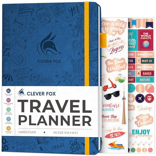 Clever Fox resedagbok – semesterplanerare med budgetplan, förpackningslista, utgiftsspårare och resedagbok – reseplanerare för kvinnor, män och par – A5 storlek, mystisk blå