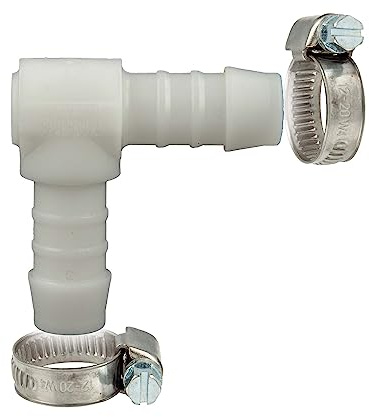 tecuro Schlauchverbinder 90° Winkel Ø 27 mm, mit Edelstahlschlauchschellen - Nylon weiß