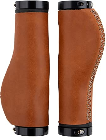 MidGard G-611 Fahrradgriffe für Lenker, Lenkergriffe aus braunes echtes Leder - geeignet für MTB, Trekkingrad, E-Bike, Cityrad, Faltrad, eBike...