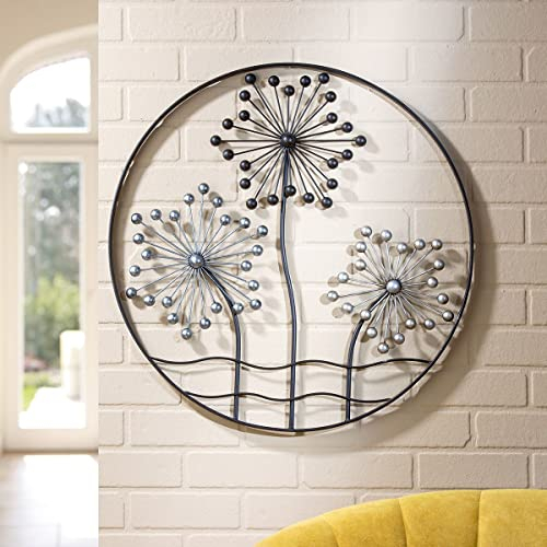 Generisch 3D Metall Wandrelief Pusteblumen Wanddeko Wandschmuck Metalldeko Modern Durchmesser 65cm Pusteblume Silber