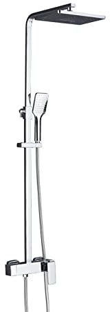 Ksunun Duschsystem Messing Duschset mit Mischer Modernes Duschsäuleset Badezimmer Regenduschset mit 26 × 18 cm Überkopfbrause und Handbrause Höhenverstellbar Duschstange,Chrome