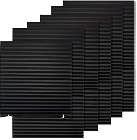 MYshade 6 Pack Temporary Blackout Paper Shades for Windows,Paper Pleated Blinds with Adhesive,No Tools No Drilling Free Cut Size Temporary Room Darkening Shades(Black, 36 W x 72 H)