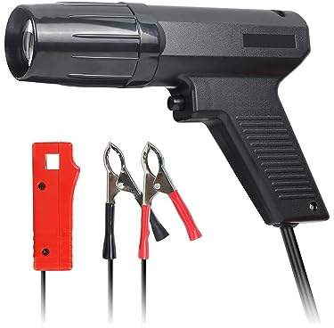 VKALTUL Lampe Stroboscopique Automobile 12V, Pistolet d'Allumage pistolet de Synchronisation, Lampe Stroboscopique avec Pince à Induction et Deux Pinces Crocodiles pour Voiture Auto Moto