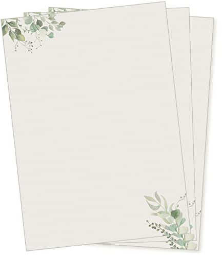 Tara Verde Briefpapier 250 Blatt Papier DIN A4 | beidseitig floral Natur Eukalyptus Erwachsene, bedruckt, Hintergrundfarbe grau-beige, 90 g/qm, für schöne Briefe
