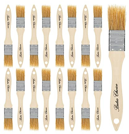 Bates 1-Inch Natural Bristle Paint Brushes - 16 Pack Set for Chip Painting, Wood Stain and General Use