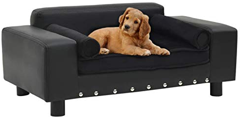 Tidyard Hundesofa Hundecouch Hundebett Haustiersofa Hundematte Hundesessel & -Sofas Sofa Schwarz 81x43x31 cm Plüsch und Kunstleder