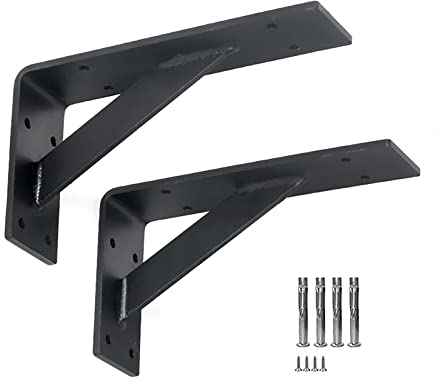 2Stück Robuste Schwarze Industrie Regalhalterungen, Tragkraft 500 kg, 5mm Dicke Dreieckige Wandregalhalterungen, Schwerlastkonsole für DIY-Werkbank, Schwebender TV-Ständer (30cm/11.8in)