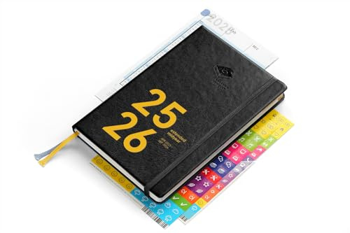 weekview compact extended midyear 25/26 A6+ Classic – Wochenplaner & Personal Organizer Apr 25–Sep 26 | Gummiband, Lesebänder, Sticker, Einstecktasche, Tafelkalender