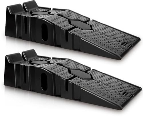 Cecaylie 2 Set 90cm Kunststoff Auffahrrampe, Auffahrrampe pkw Breite bis 330 mm, Schwerlast Rampe bis 2500 kg/2.5T, Auto Rampe mit Überfahrschutz, Auto Auffahrrampe Für PKW Wohnwagen, 90 * 33 * 22cm