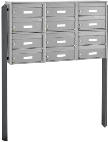 Banjado® Burg Wächter Briefkasten mit Standfuß/Briefkasten 12 Parteien/Standbriefkasten Edelstahl/Standbriefkasten freistehend/Freistehender Briefkasten mit Namensschild