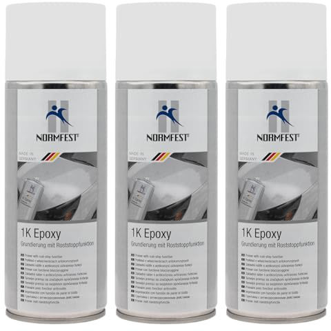 Normfest 1K Epoxy Grundierung Weiß – Rostschutz & Haftvermittler für Stahl, Aluminium & verzinkte Flächen – schnelltrock., schleifbar & überlackierbar – professioneller Korrosionsschutz – 3x 400 ml
