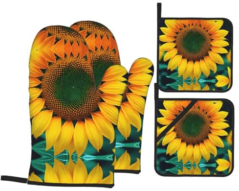 Set di guanti da forno e presine con girasole arcobaleno, perfetti per cucina e San Valentino, set di guanti da cucina resistenti