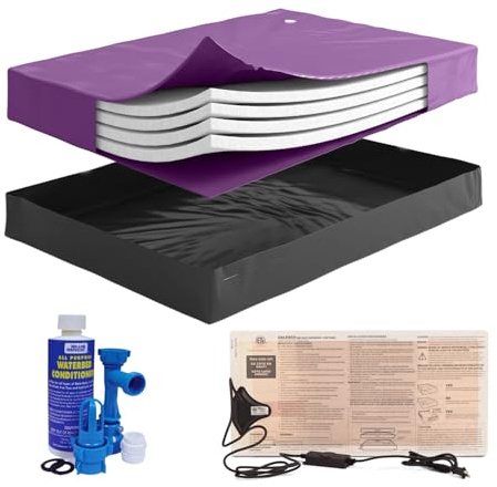 Blue Magic California King Size 90% Waveless Hardside Waterbed Mattress Bundle with Four Wave Reducing Fiber Layers, 325W Heater, Liner, Fill/Drain Kit & Conditioner - Frame Not Included
