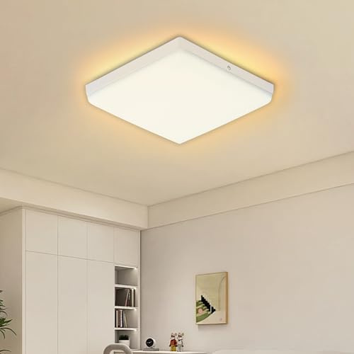 FTL LED Deckenleuchte,36W 3000K Warmweiß Badezimmer Lampe Quadratische,3200LM Deckenlampe,IP44 Wasserdicht LED Lampen Deckenlampe Flach für Badezimmer,Küche, Flur, Balkon 23 x 23cm